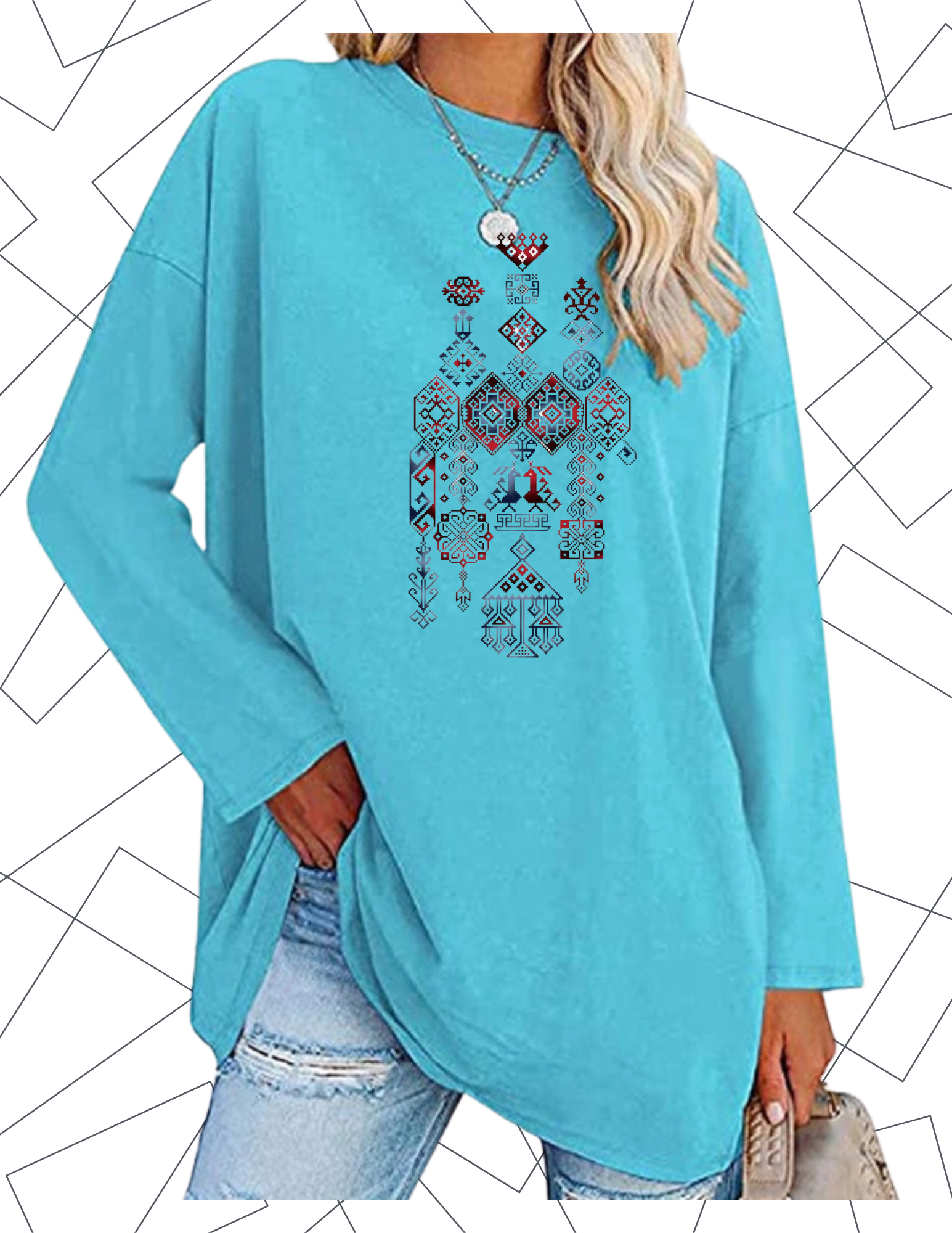 CREWNECK PALESTINE TATREEZ BLUE DESIGN